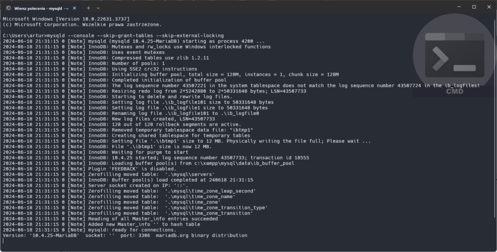 Problem z MySQL w XAMPP - wiersz poleceń 1